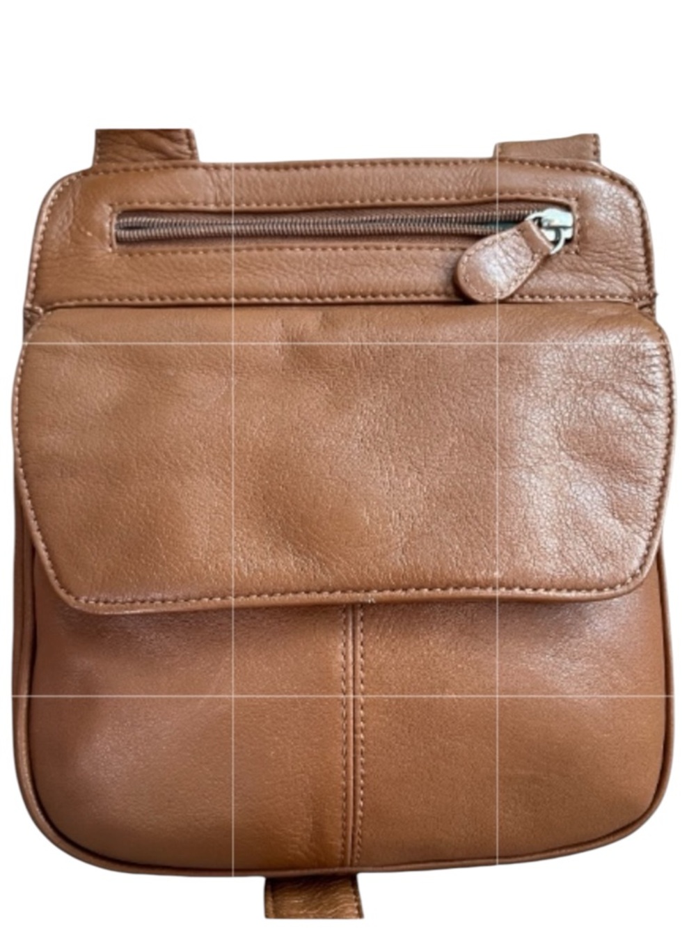 TravelSmith Cognac Pebbled Leather Flap Multi Pocket Crossbody Bag Purse